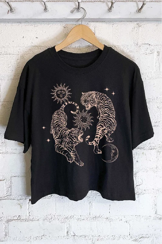 Celestial Tiger Black Cropped Tee