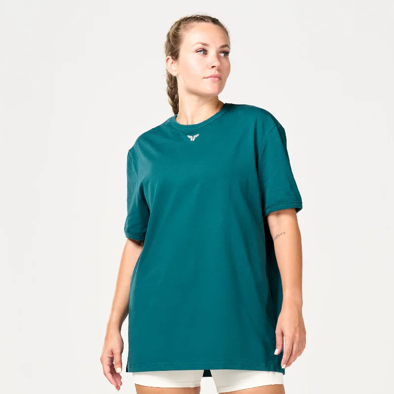 Retrograde Patchwork Oversized Tee - Deep Teal Marl