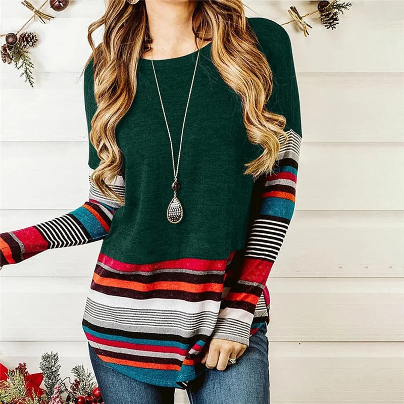 Amy Fashion - Striped Women Splicing Long Sleeve Top