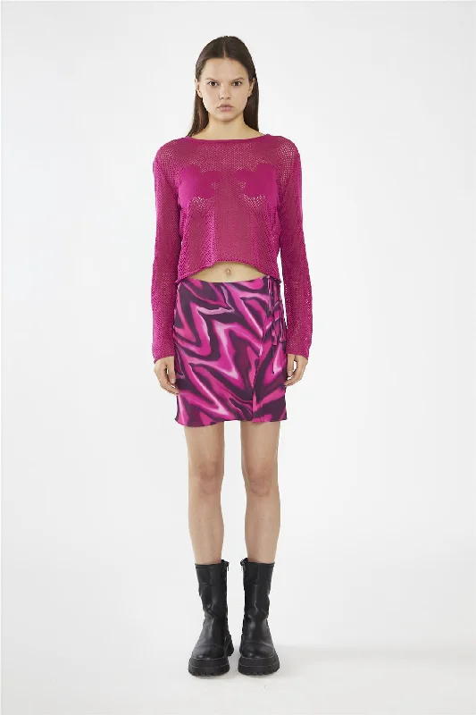 Pink Multi-Blurred Wave Wrap Mini-Skirt