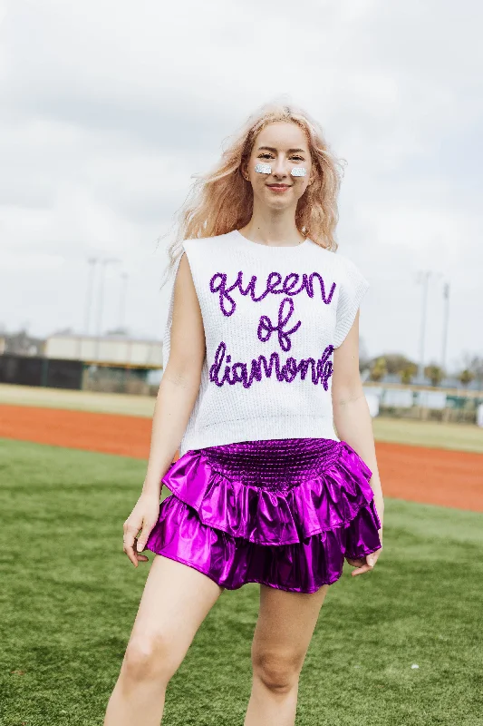 Purple Metallic Smocked Ruffle Skort