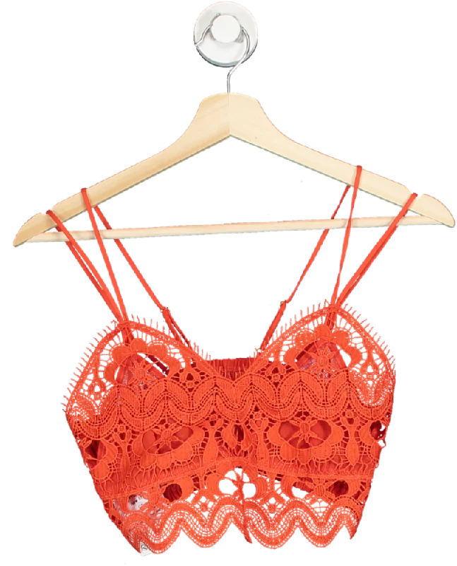 Anthropologie Red Crochet Lace Crop Top S