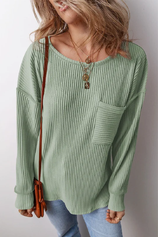 Corded Drop Shoulder Long Sleeve Top