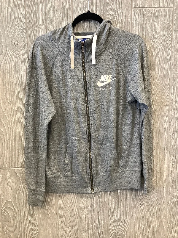 Athletic Top Long Sleeve Hoodie By Nike In Grey, Size: L