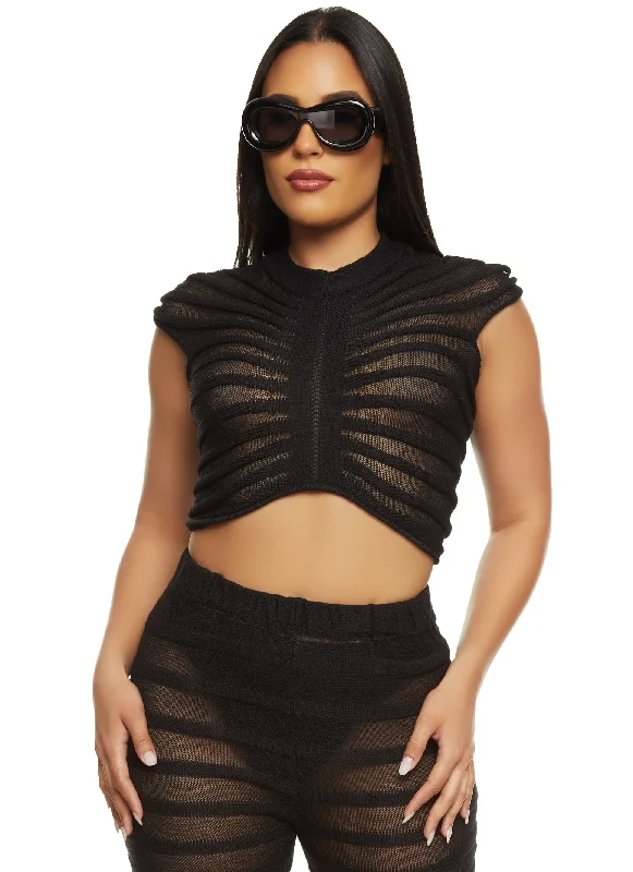 Shadow Stripe Crochet Crop Top