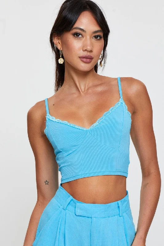 Blue Crop Top Lace