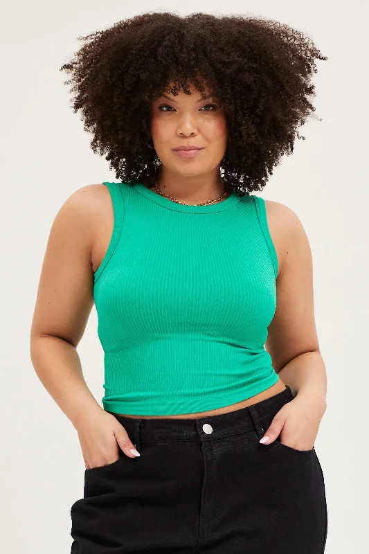 Green Tank Top Sleeveless Crew Neck Seamless