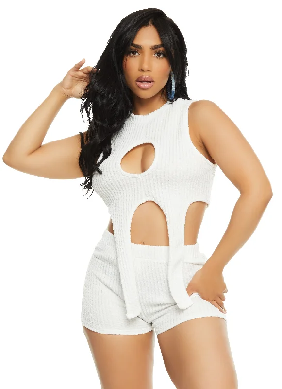 Ribbed Mock Neck Cut Out Crop Top