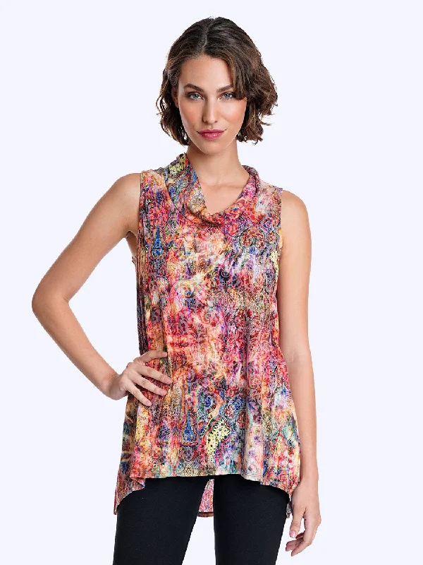 Tianello Jinya Cotton Burnout Briata Cowl Tank Tunic