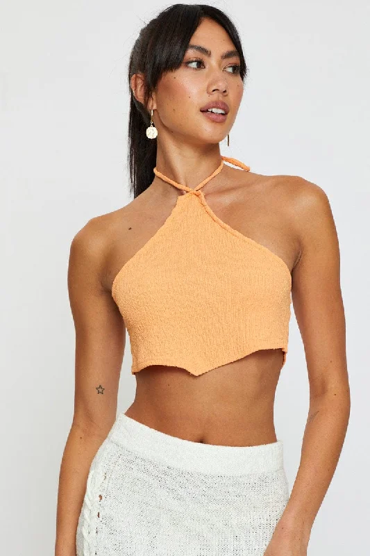 Orange Scarf Crop Top Halter Neck