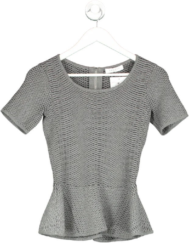 Sandro Grey Textured Peplum Top UK S