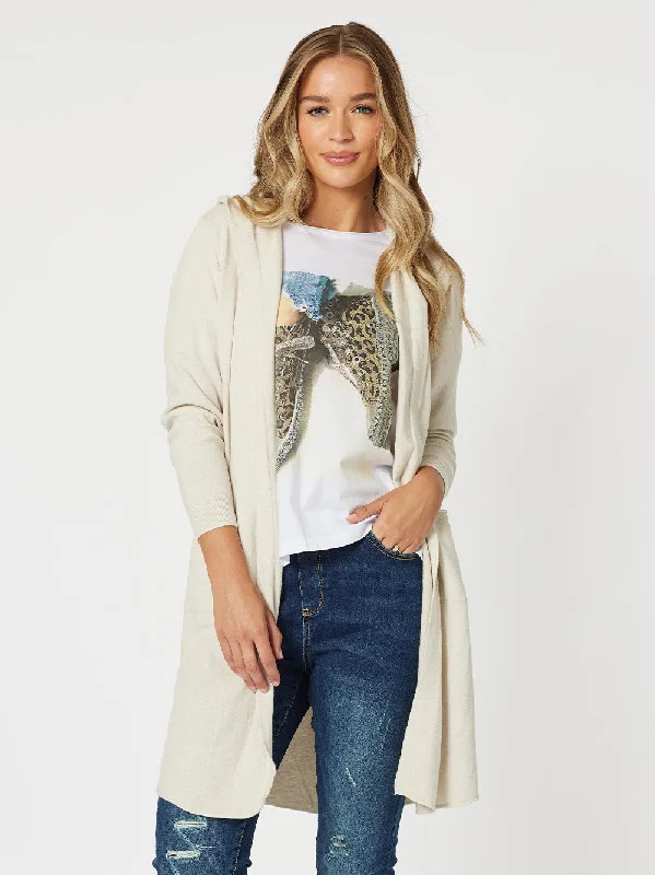 Threadz Ella Long Line Cardi Natural