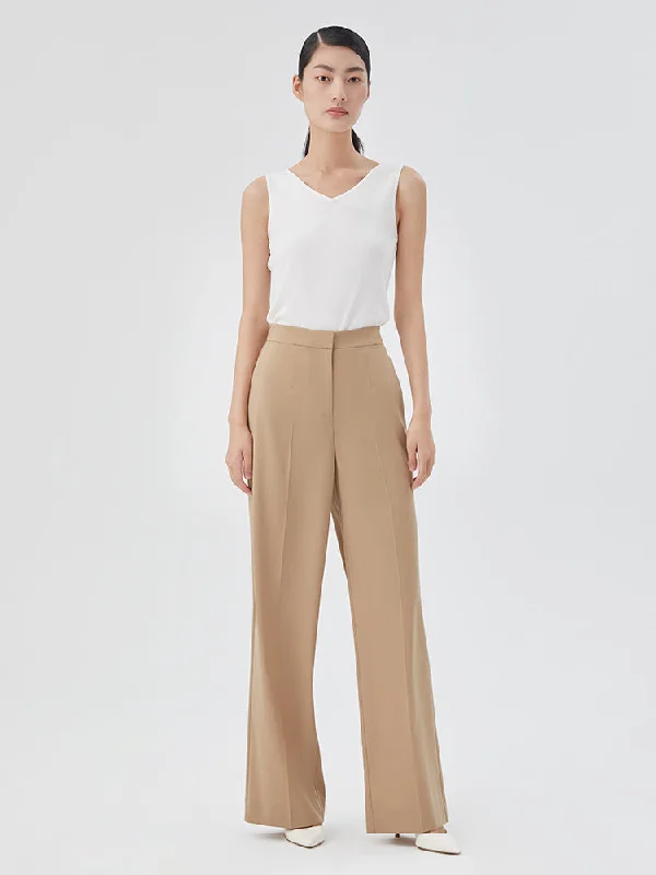 Light Camel Silk Woolen Loose Pants