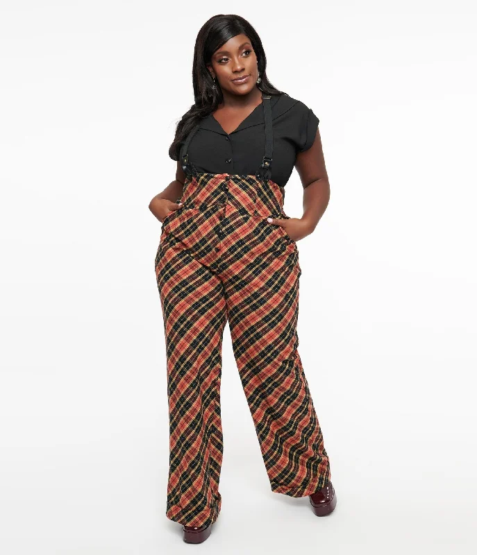 Unique Vintage Plus Size 1930s Black & Rust Plaid Thelma Suspender Pants