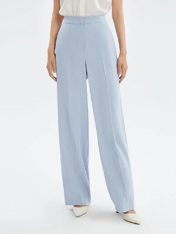 Blue Triacetate Wide Leg Women Pants