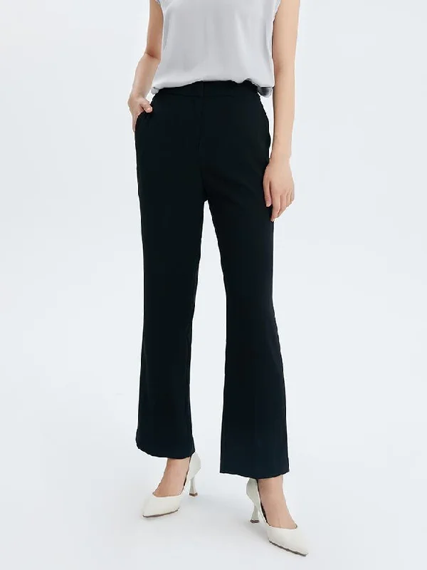 Black Triacetate Straight Women Pants