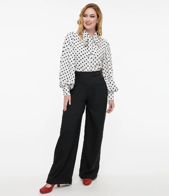 Unique Vintage Black Double Belt Woven Pants