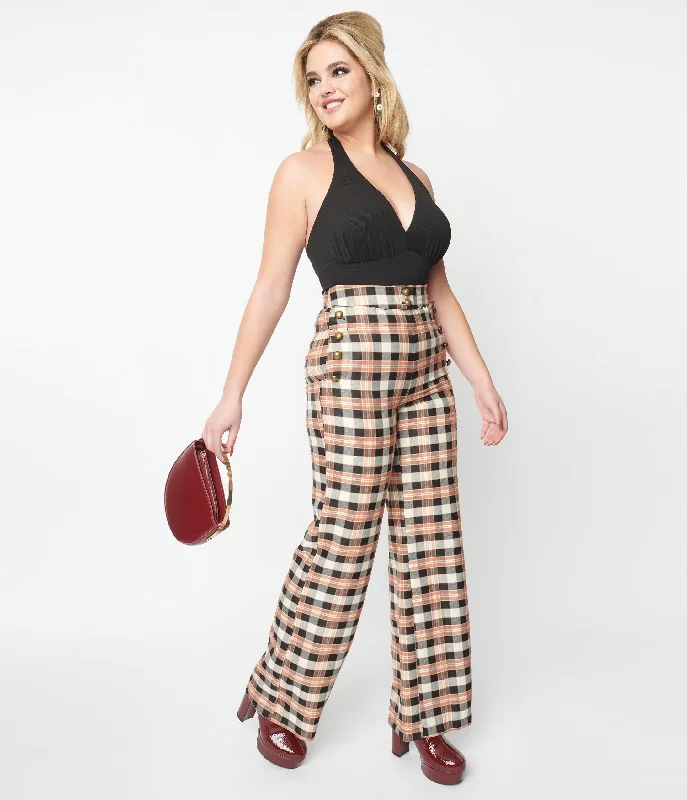 Unique Vintage 1940s Black & Tan Plaid Sailor Pants