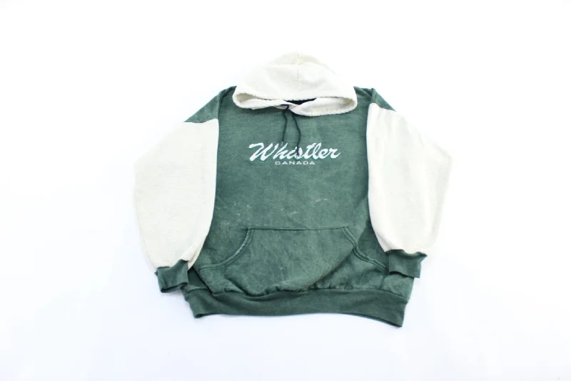 90's Whistler, Canada Embroidered Colorblock Pullover Hoodie