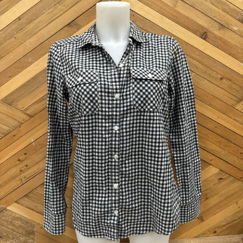 Eddie Bauer - Women's Flannel Button Up Shirt - MSRP $100: Black/White-women-SM