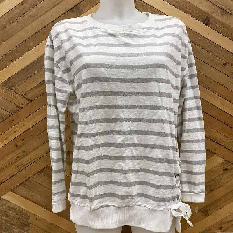 Eddie Bauer - Women's Striped L/S Top - MSRP comp $80: White/Grey-women-SM