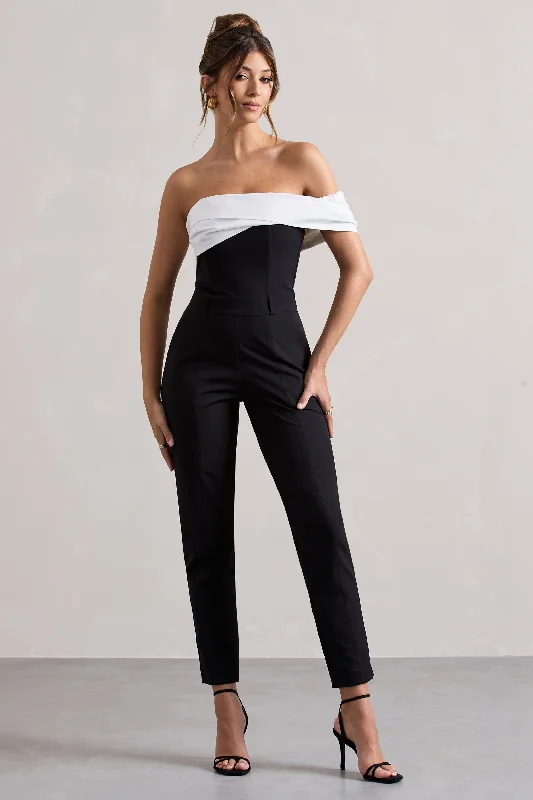 Paxton | Black Twisted Bardot Tailored Jumpsuit