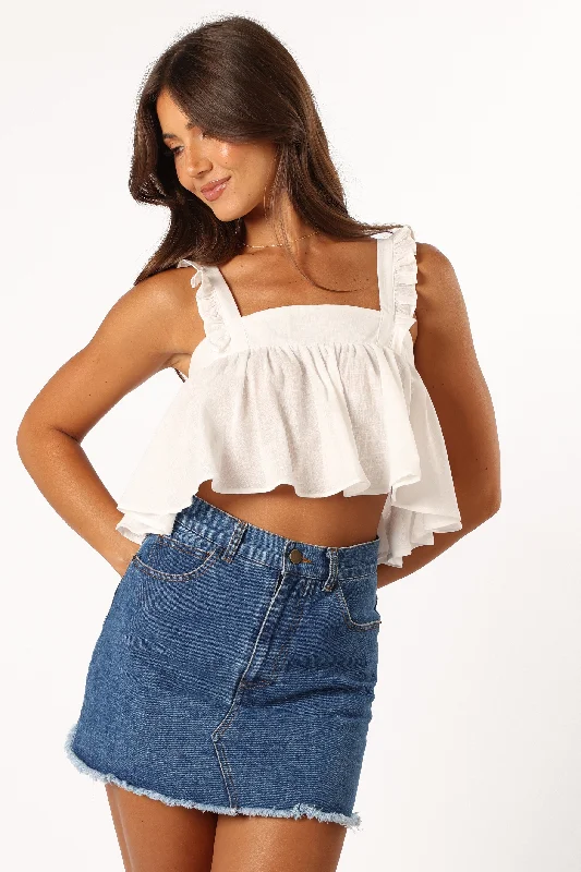 Raye Ruffle Strap Top - White