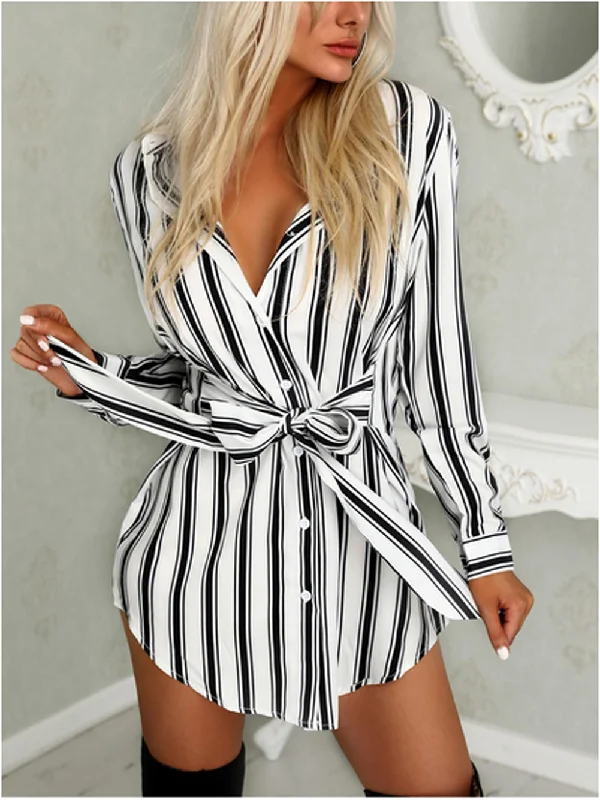 Fashion Long Sleeve Button Sexy Mini Dress