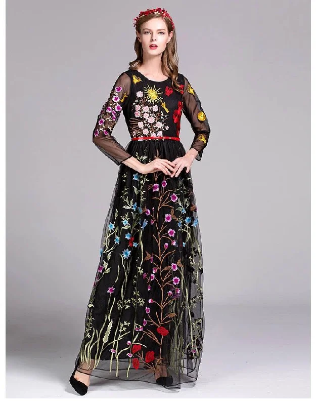 FashionSierra - Embroidery Layered Floral Maxi Dresses