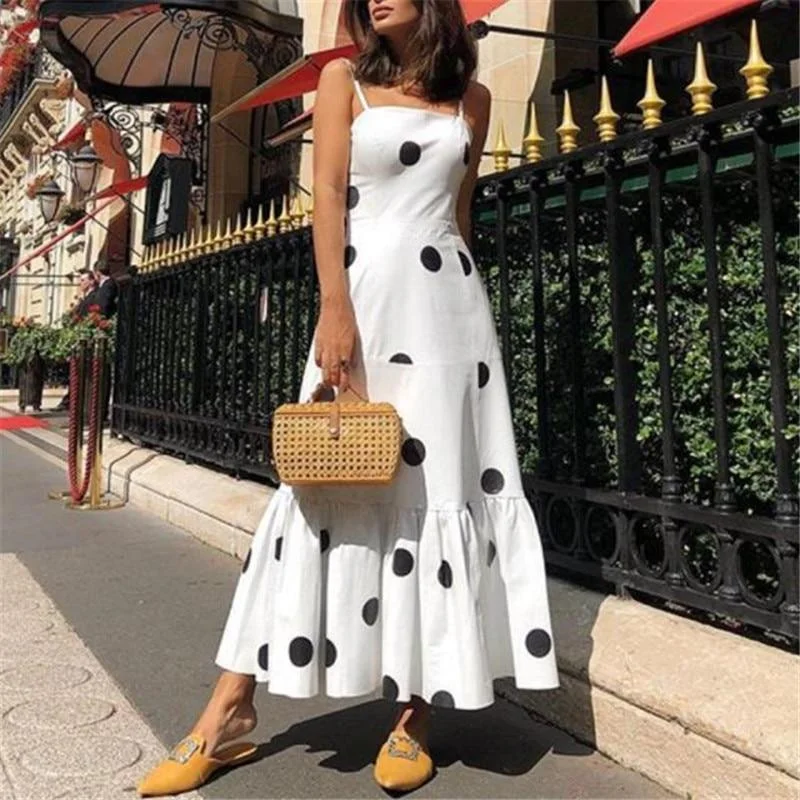 FashionSierra - Polka dot long maxi dress Summer sleeveless ruffles women dress Big dots casaul bohemian dresses Boho beach vestidos mujer