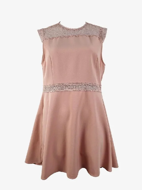 Zara Dusty Rose Tailored Broderie Trimmed MIni Dress Size XL