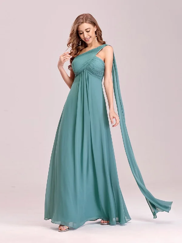 One Shoulder Chiffon Ruffles Long Evening Dresses for Wholesale