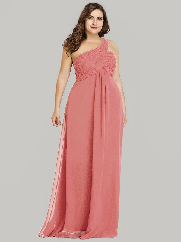 One Shoulder Chiffon Ruffles Plus Size Long Evening Dresses