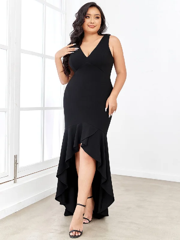 Plus Size Fishtail Asymmetrical Hem Deep V Neck Wholesale Evening Dresses