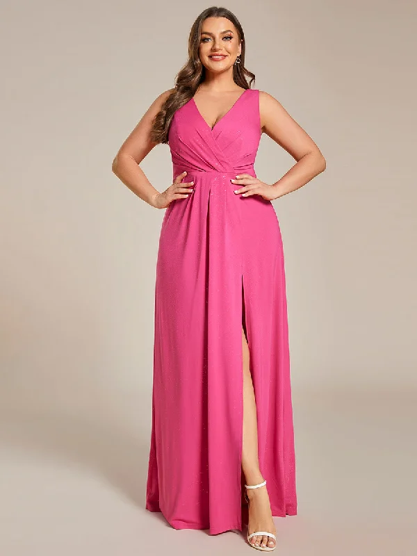 Floor Length V Neck Shimmery Wholesale Plus Size Evening Dresses