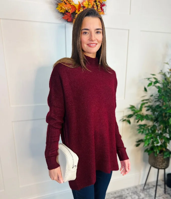 Burgundy Wool Rich Relaxed Jumper